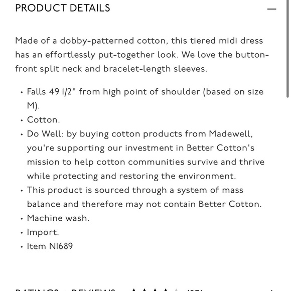 Madewell Dobby V-Neck Tiered Midi Dress in size M - Picture 2 of 6